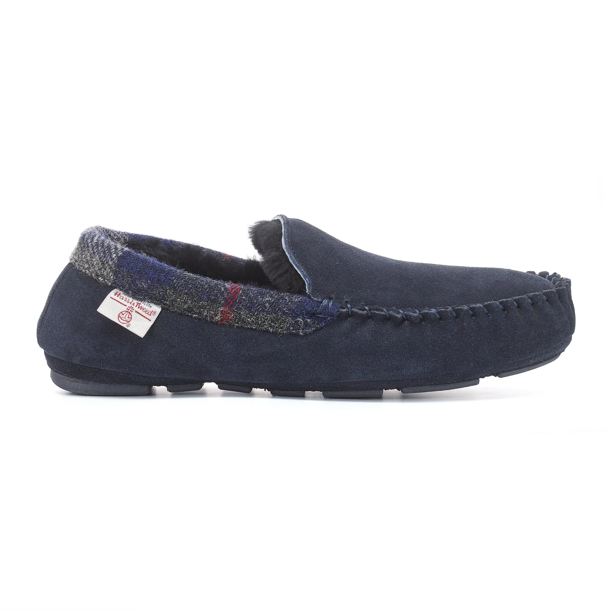 Hanks- Suede Moccasin With Harris Tweed - Navy