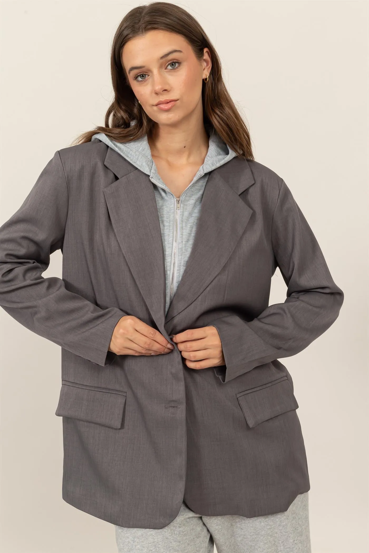 HF24F969-RELAXED TWOFER BLAZER WITH HOODIE INSERT