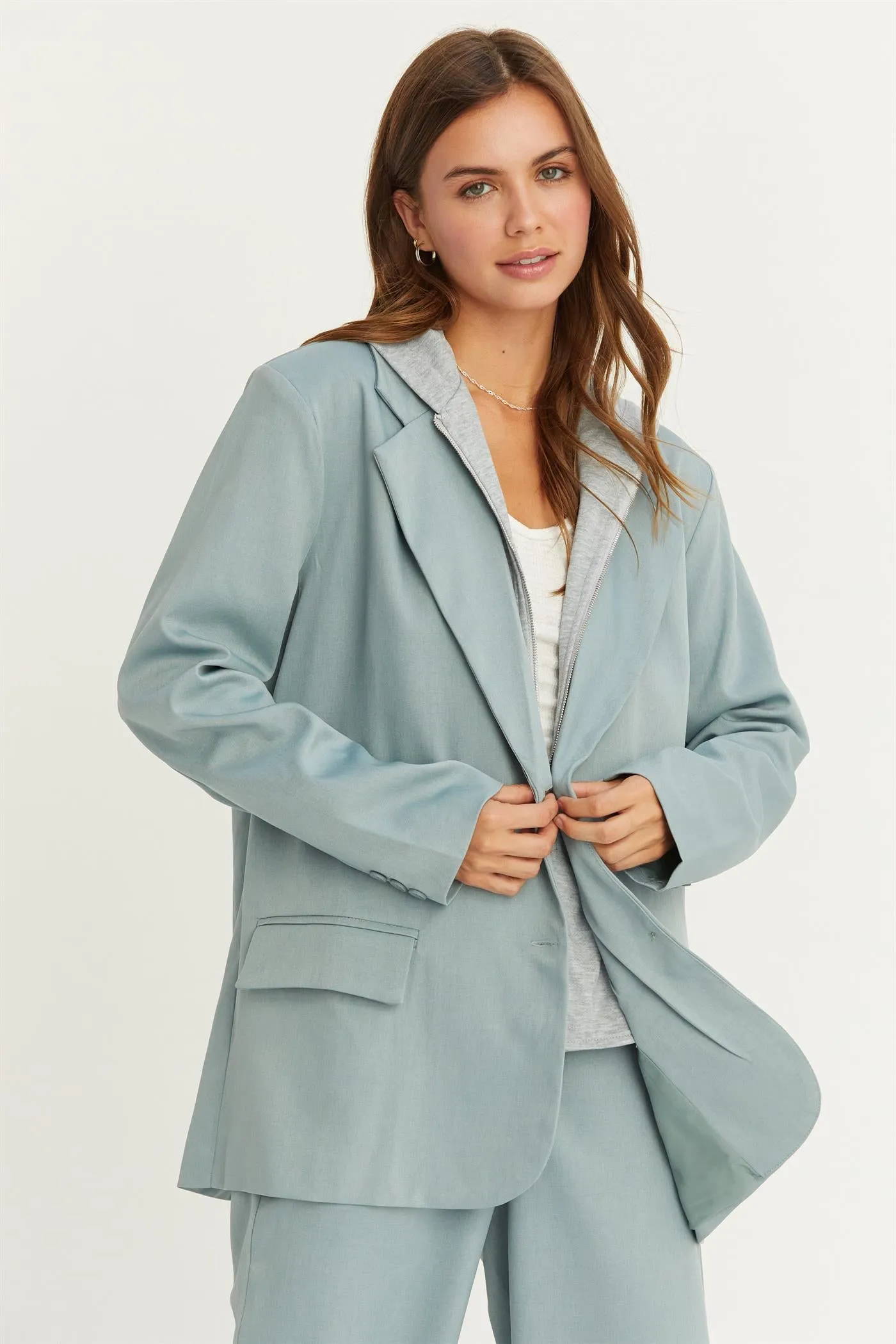 HF24F969-RELAXED TWOFER BLAZER WITH HOODIE INSERT