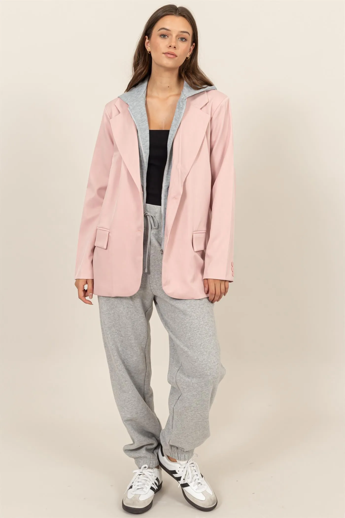 HF24F969-RELAXED TWOFER BLAZER WITH HOODIE INSERT