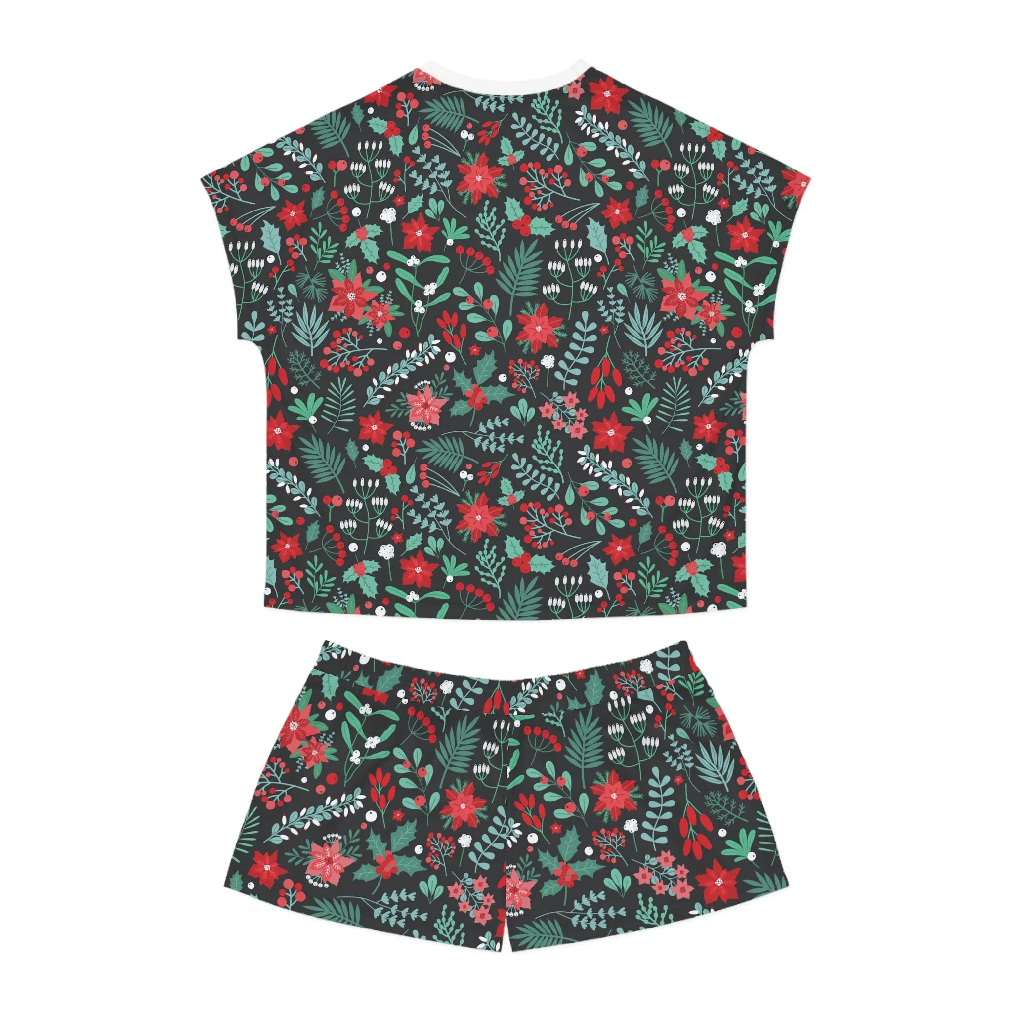 Holiday Floral Pajama Set - Womens Christmas Two-Piece Sleepwear - Elegant Winter Gift