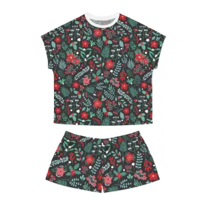 Holiday Floral Pajama Set - Womens Christmas Two-Piece Sleepwear - Elegant Winter Gift