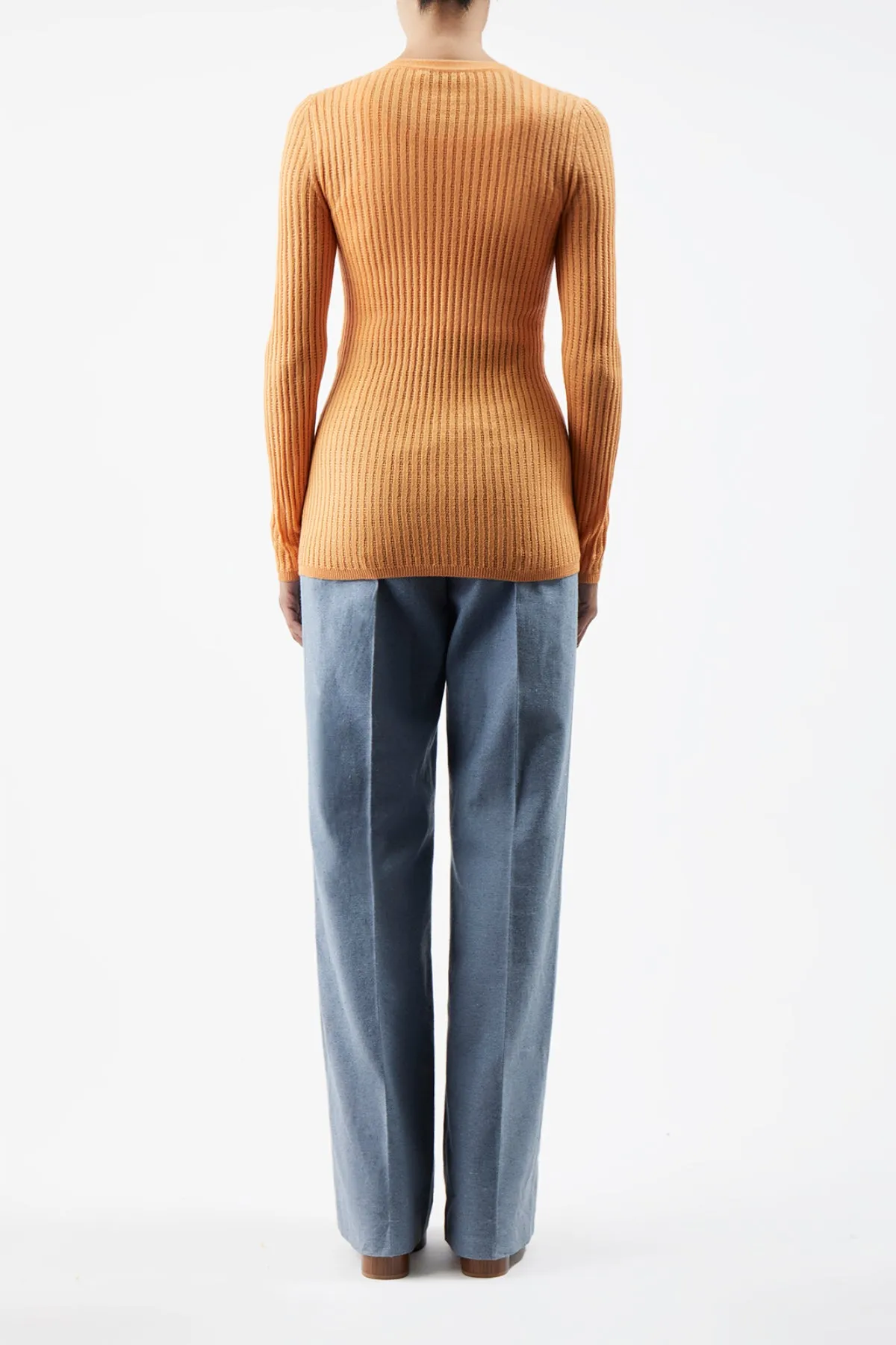 Homer Pointelle Knit Cardigan in Fluorescent Orange Cashmere Silk