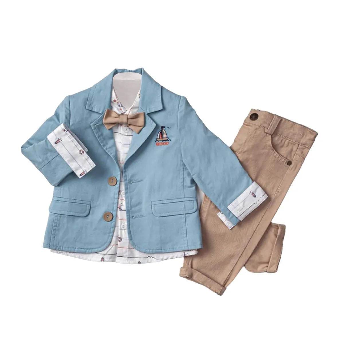 Infant to Toddler Nautical Inspired Jacket, Button-Up Long Sleeve Shirt & Pants Full 3-Piece Suit