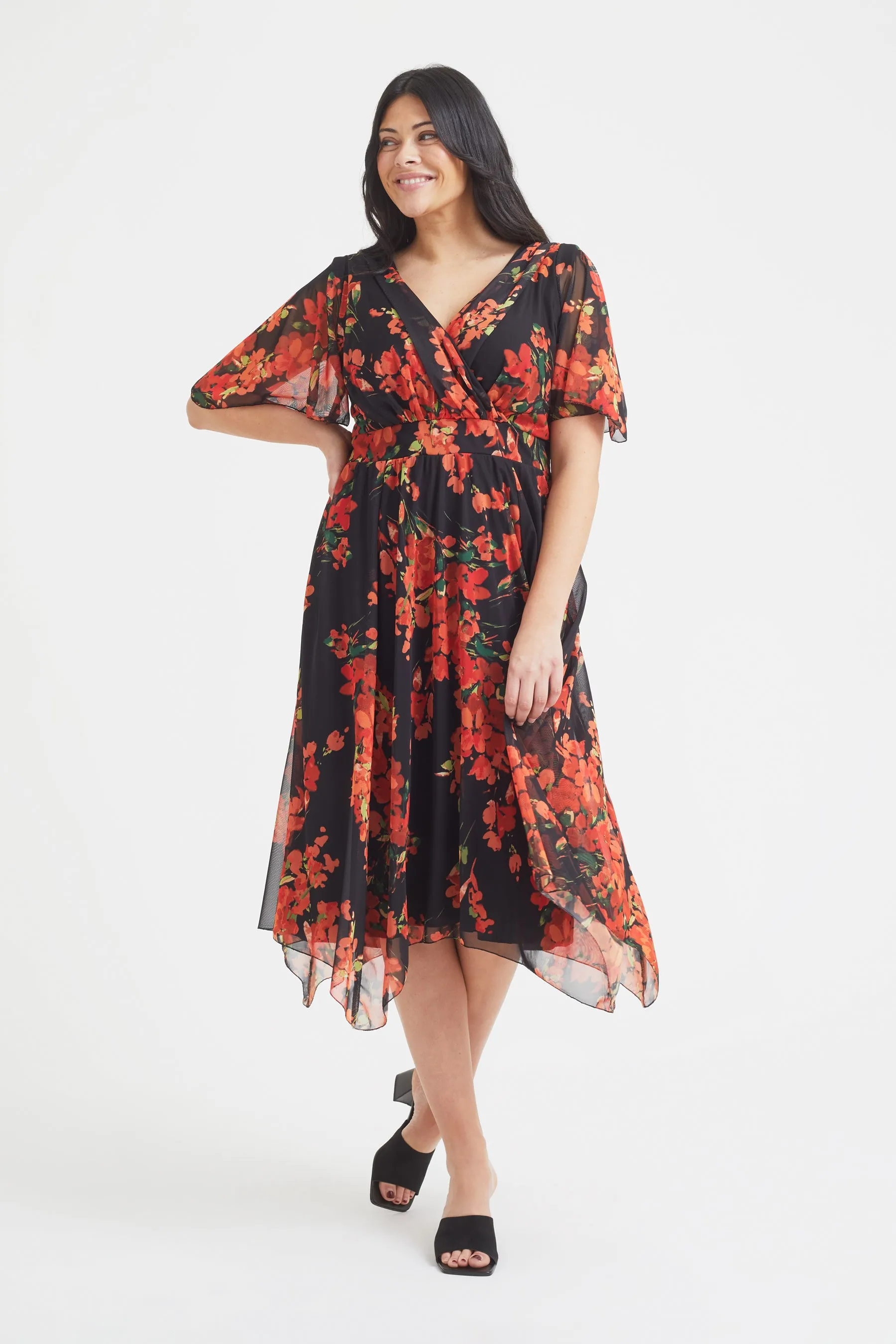 Julie Black Orange Hanky Hem Dress