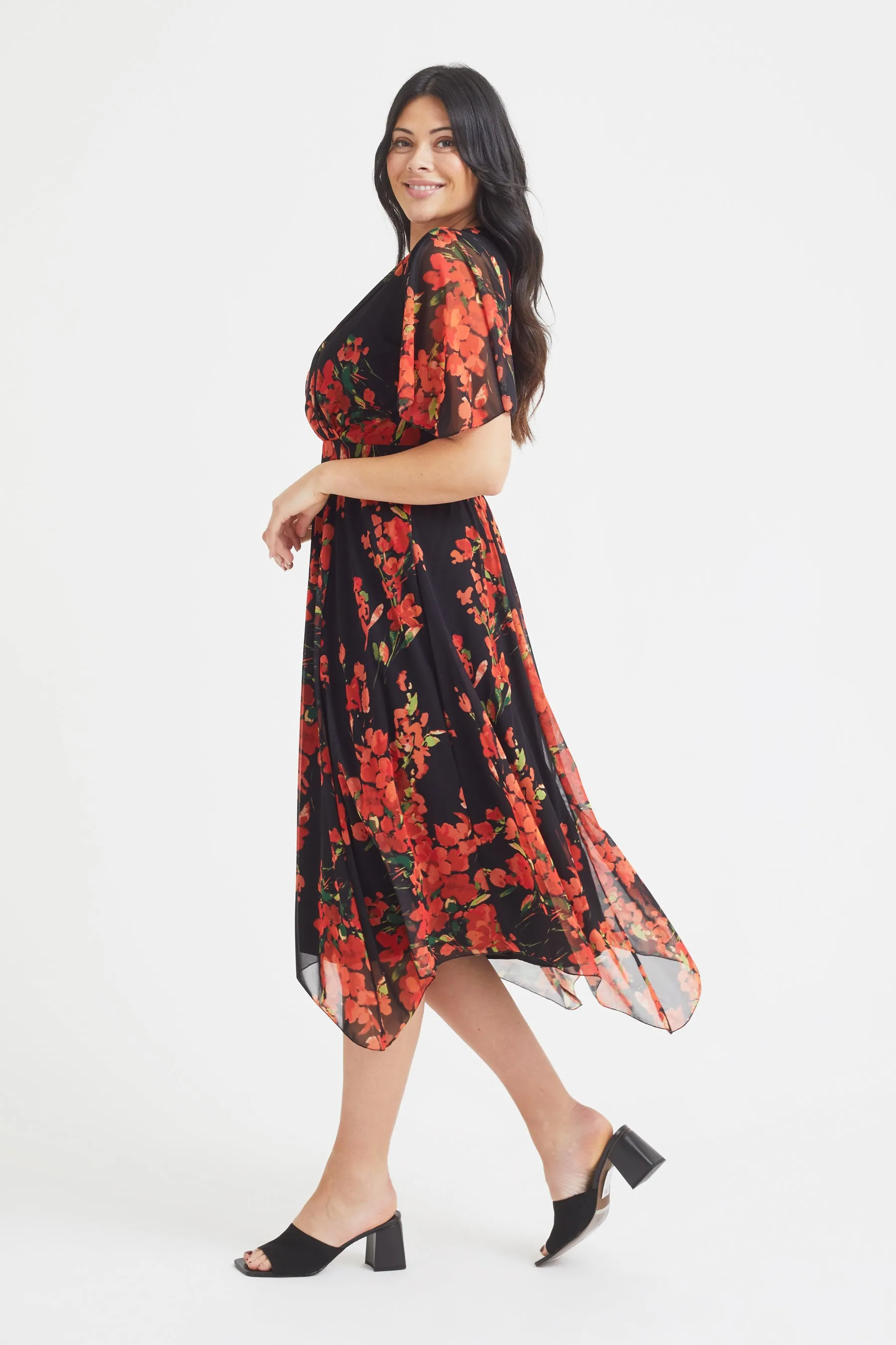 Julie Black Orange Hanky Hem Dress