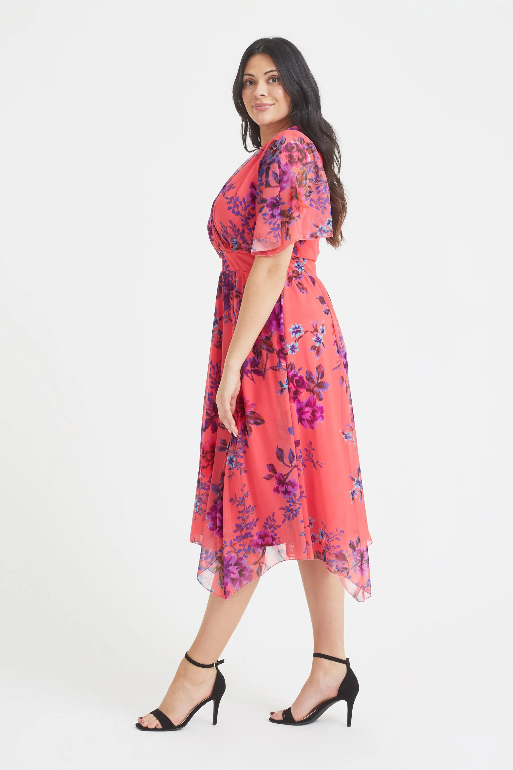 Julie Coral Multi Hanky Hem Dress