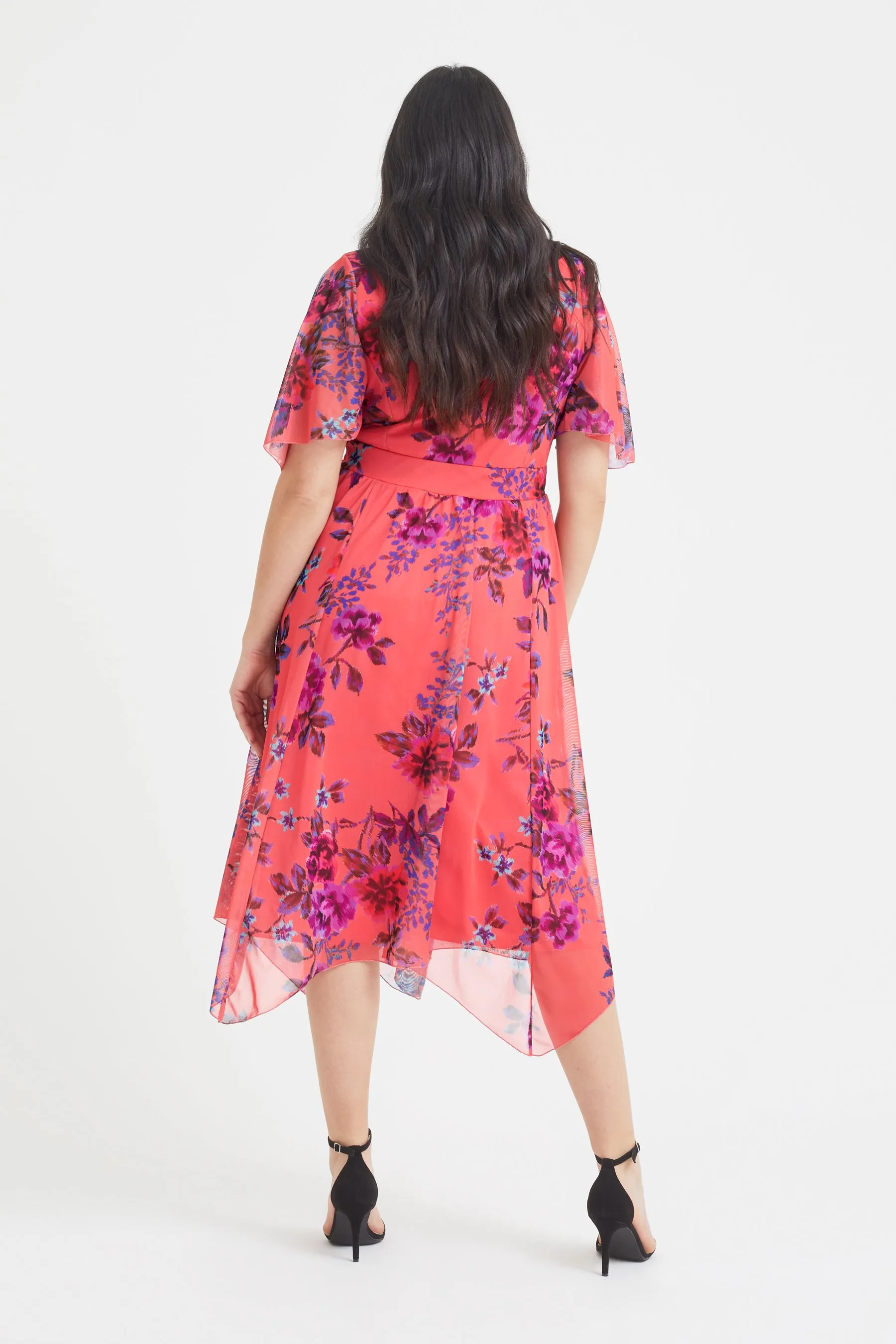 Julie Coral Multi Hanky Hem Dress