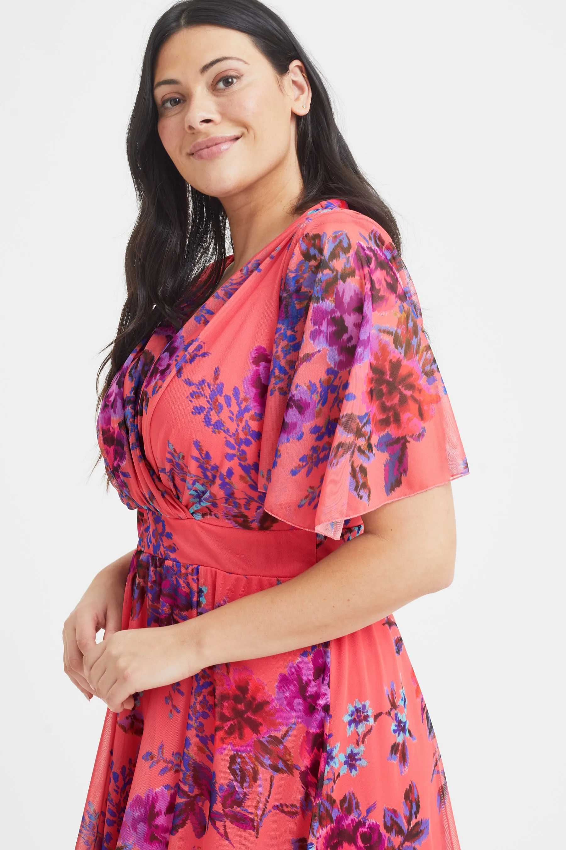 Julie Coral Multi Hanky Hem Dress