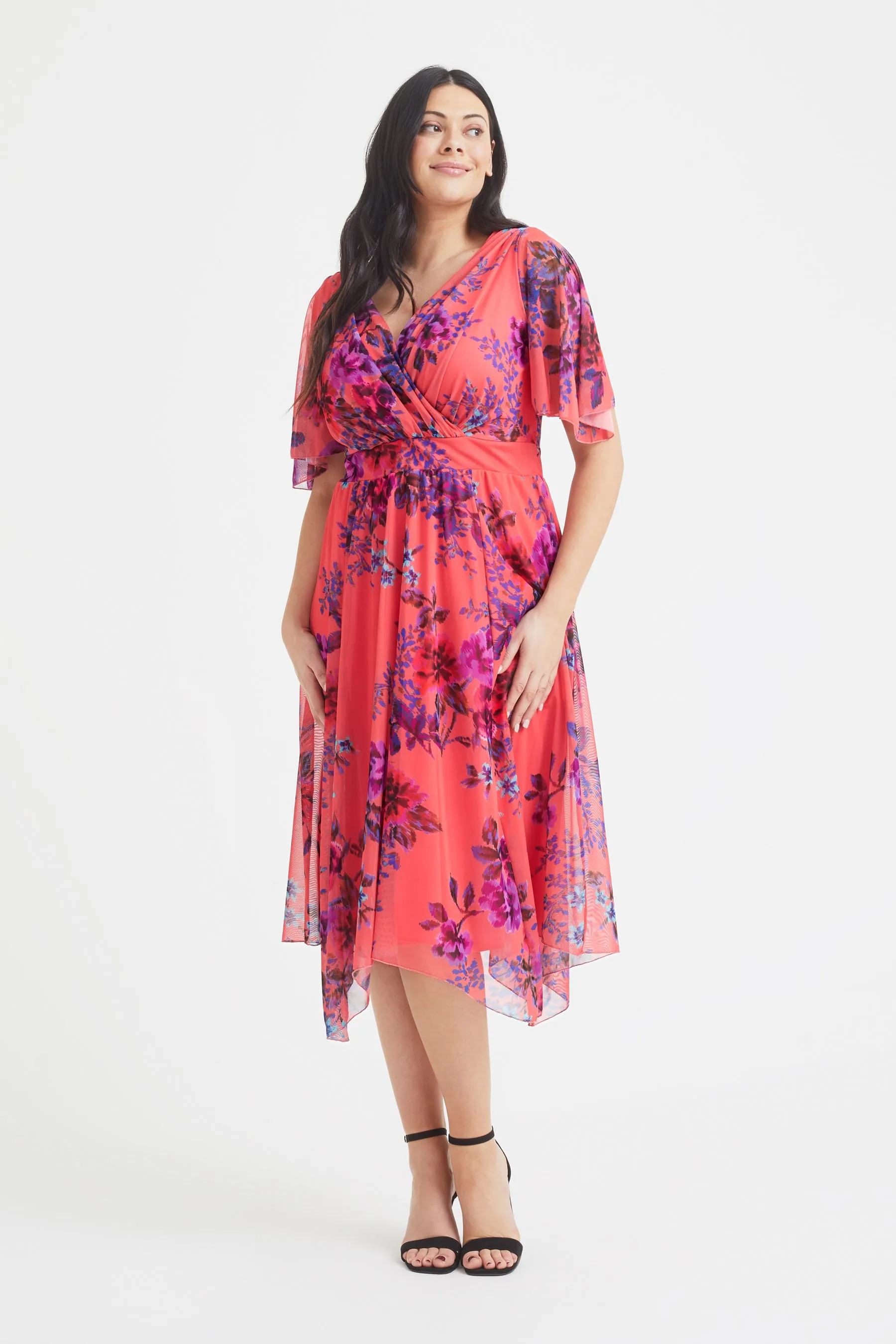 Julie Coral Multi Hanky Hem Dress