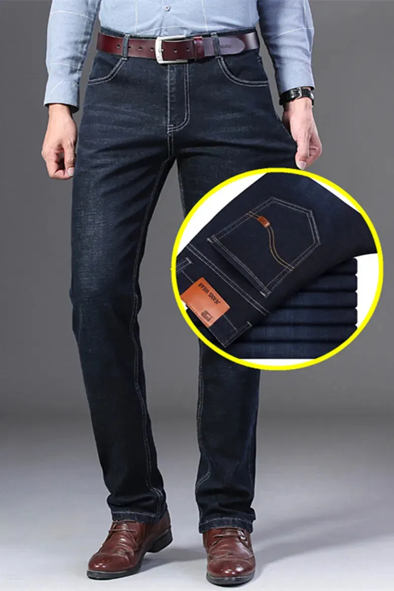 KUBRO Blue Denim Business Jeans for Men - Wide Leg Summer/Spring Thin Pants with High Elasticity for Work or Casual Wear - Ideal as a Gift for Men or Yourself