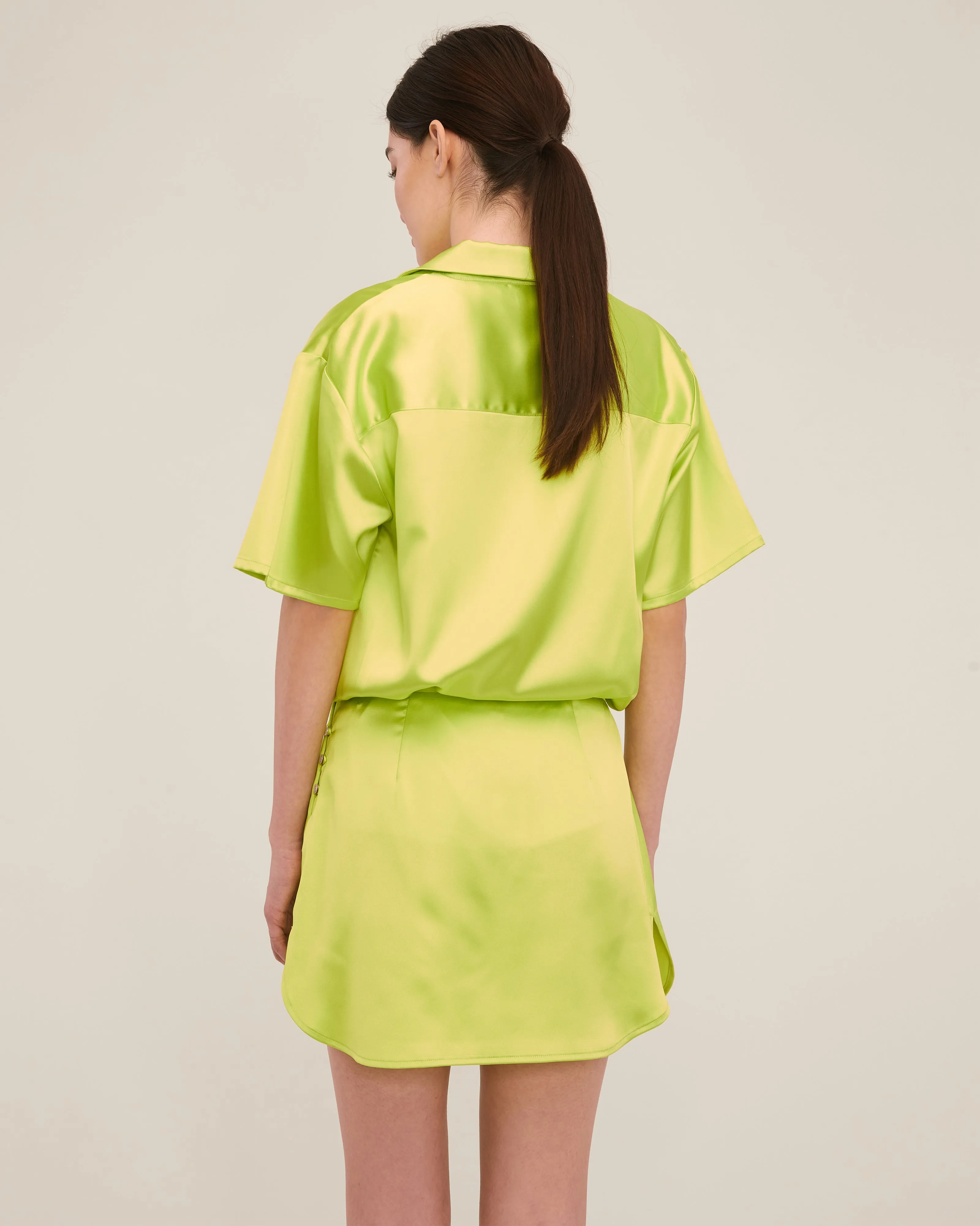 Kyle Satin Slip Mini Skirt in Neon Lime