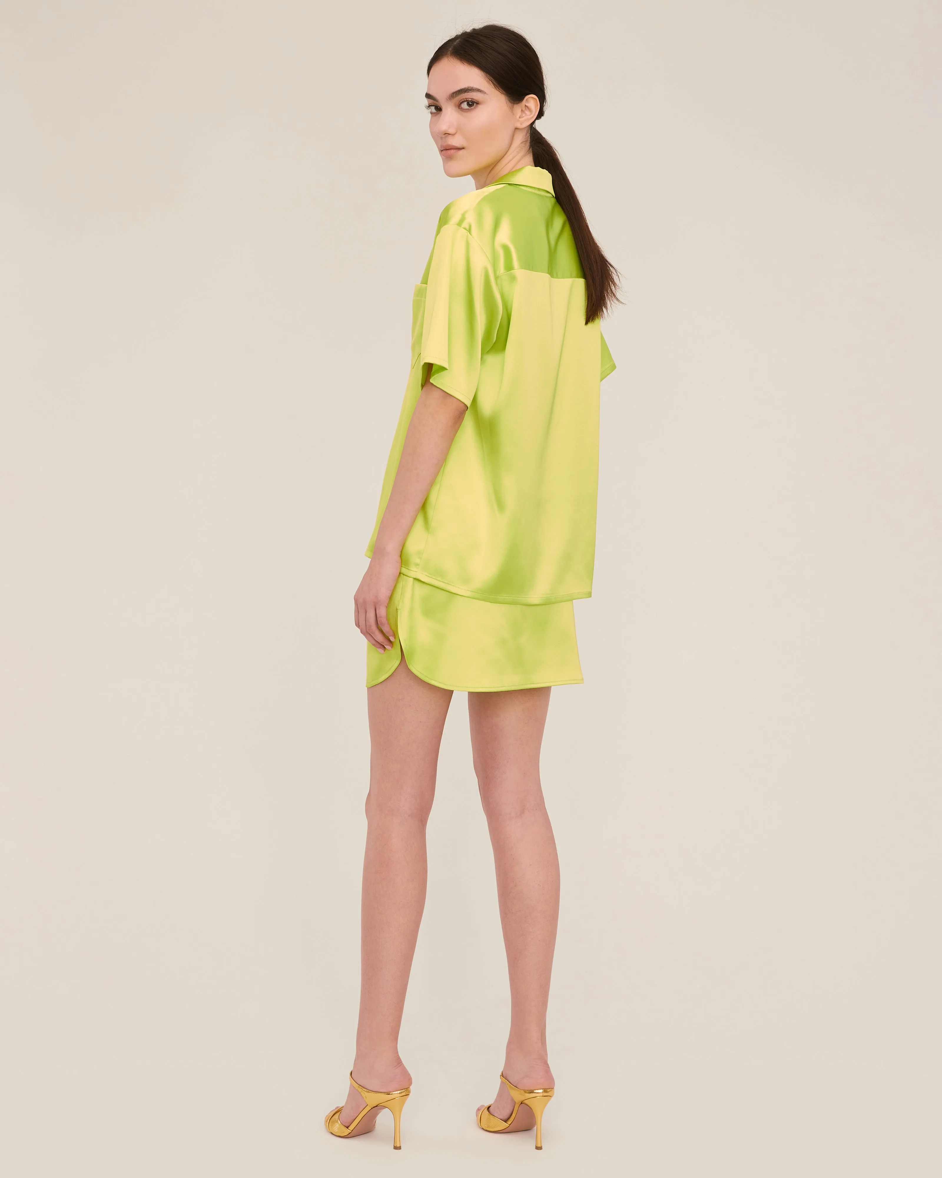 Kyle Satin Slip Mini Skirt in Neon Lime