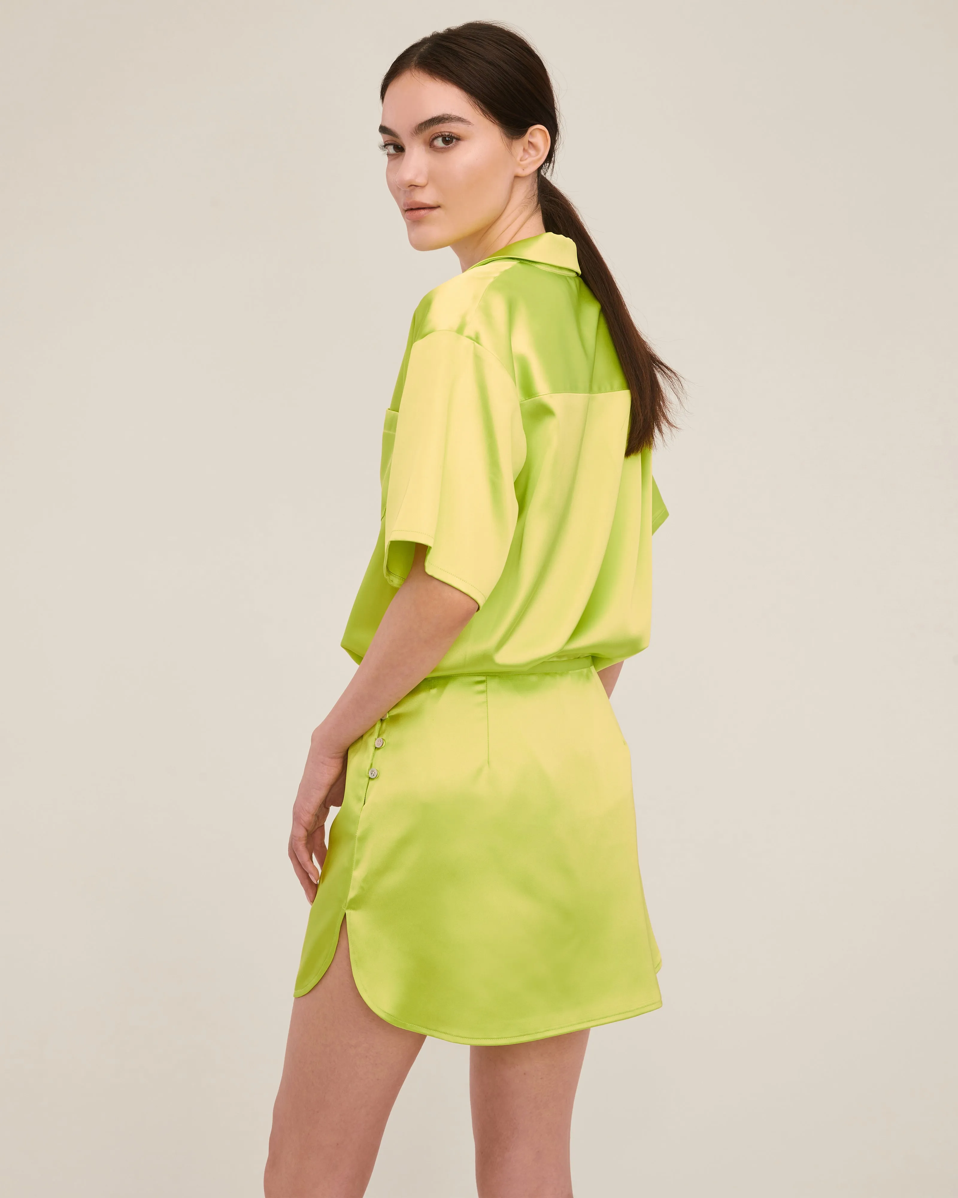 Kyle Satin Slip Mini Skirt in Neon Lime