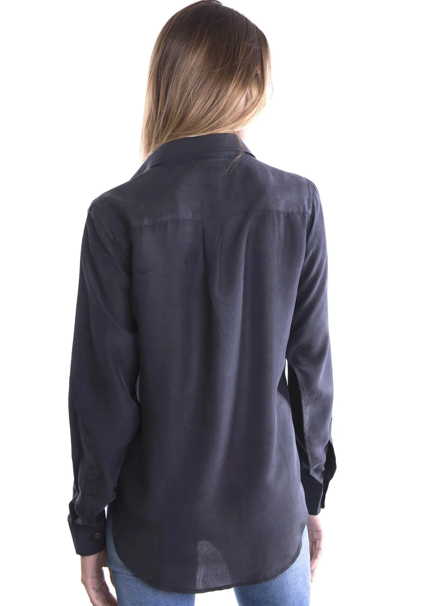 Lete-Silk Black Classic Sand Washed Silk Shirt