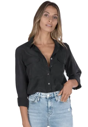 Lete-Silk Black Classic Sand Washed Silk Shirt