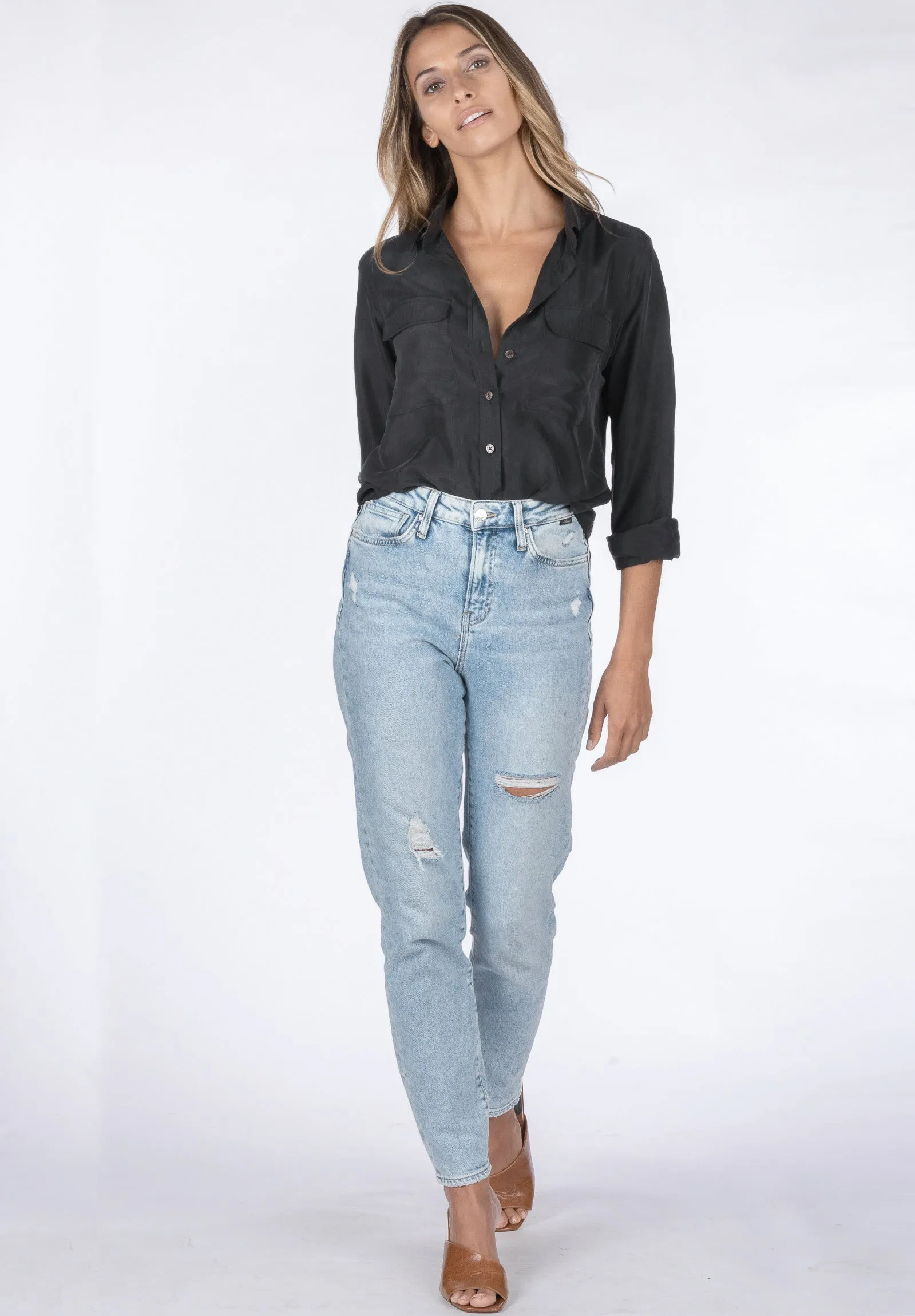 Lete-Silk Black Classic Sand Washed Silk Shirt