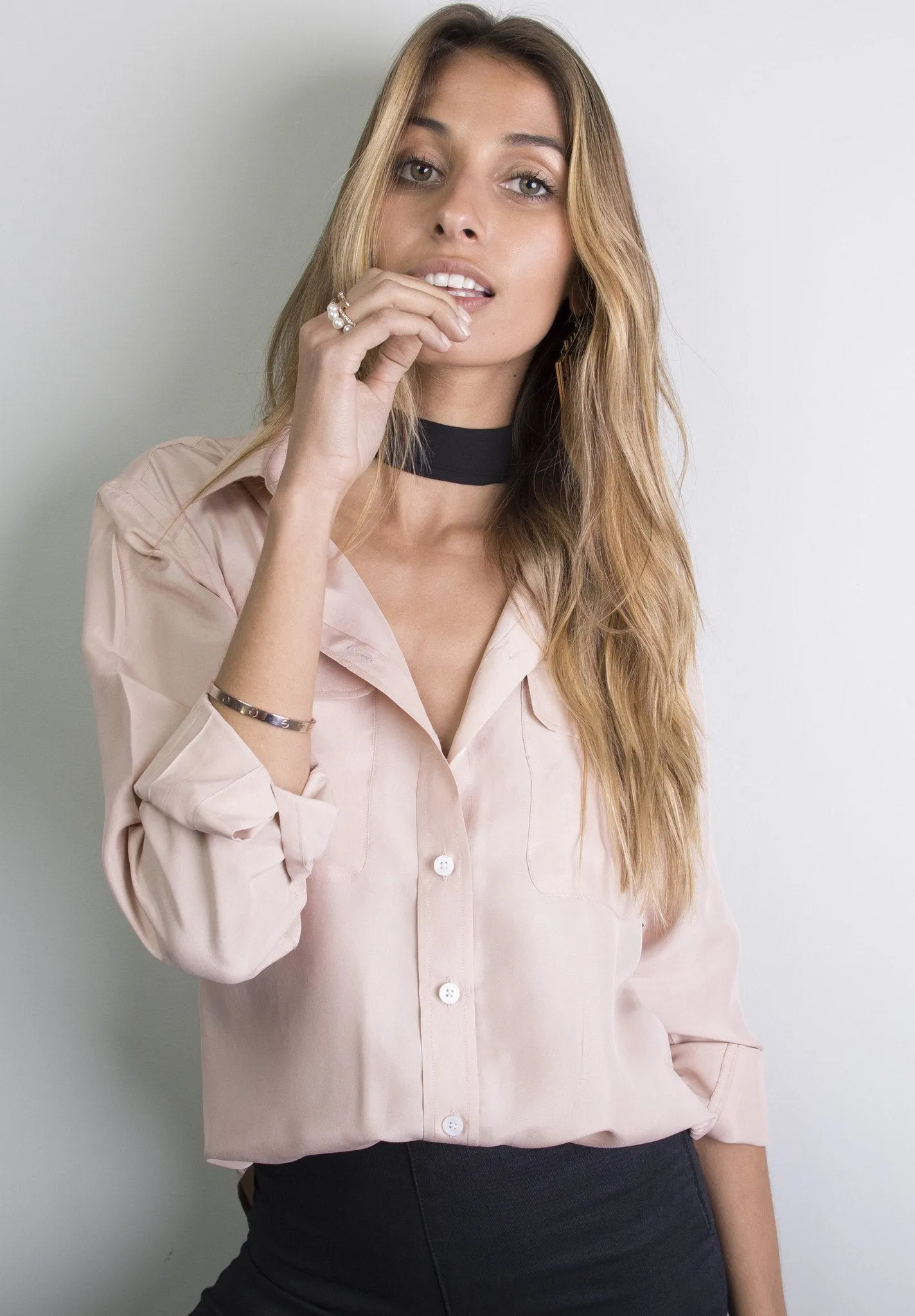 Lete-Silk Blush Pink Classic Sand Washed Silk Shirt