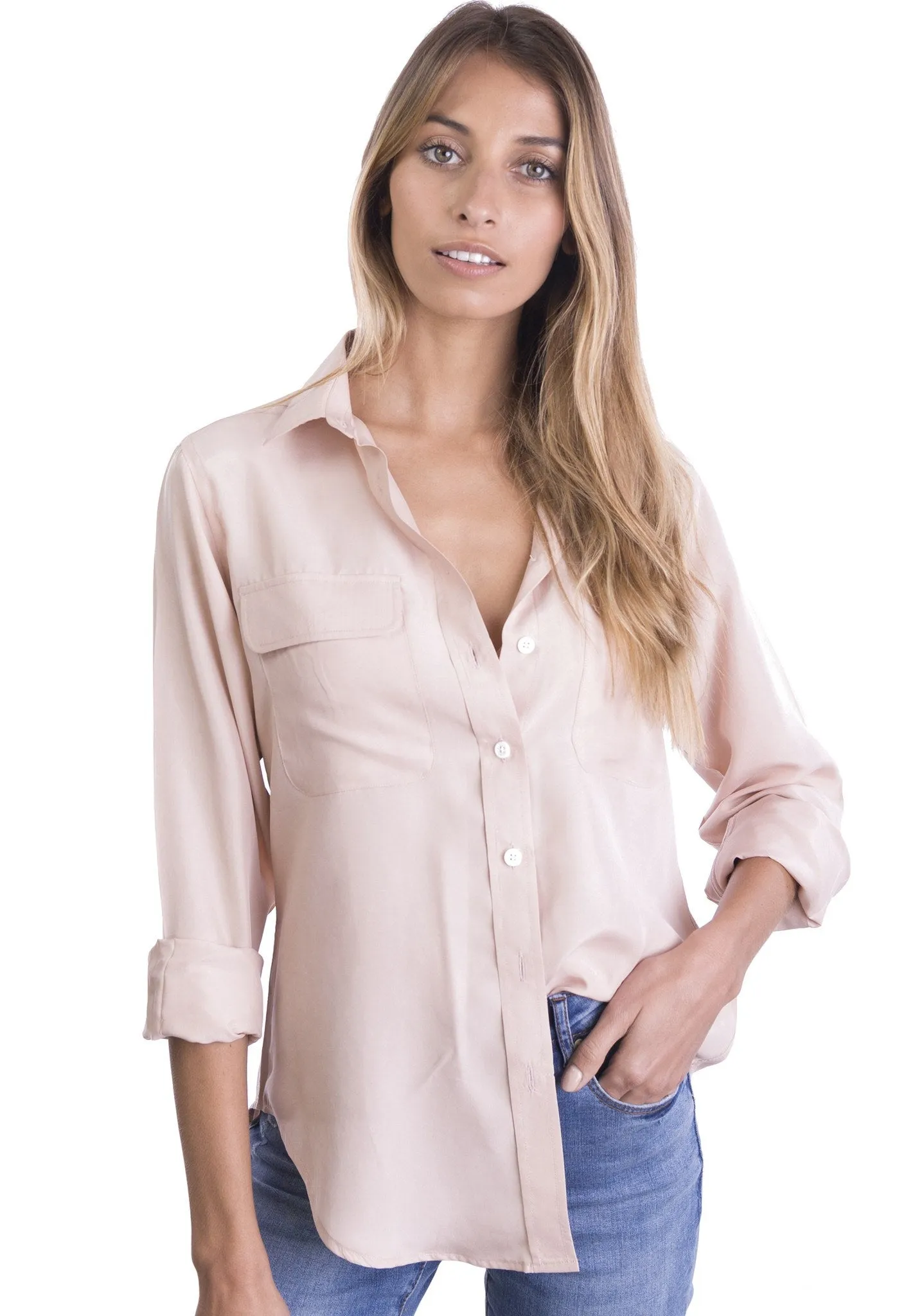 Lete-Silk Blush Pink Classic Sand Washed Silk Shirt