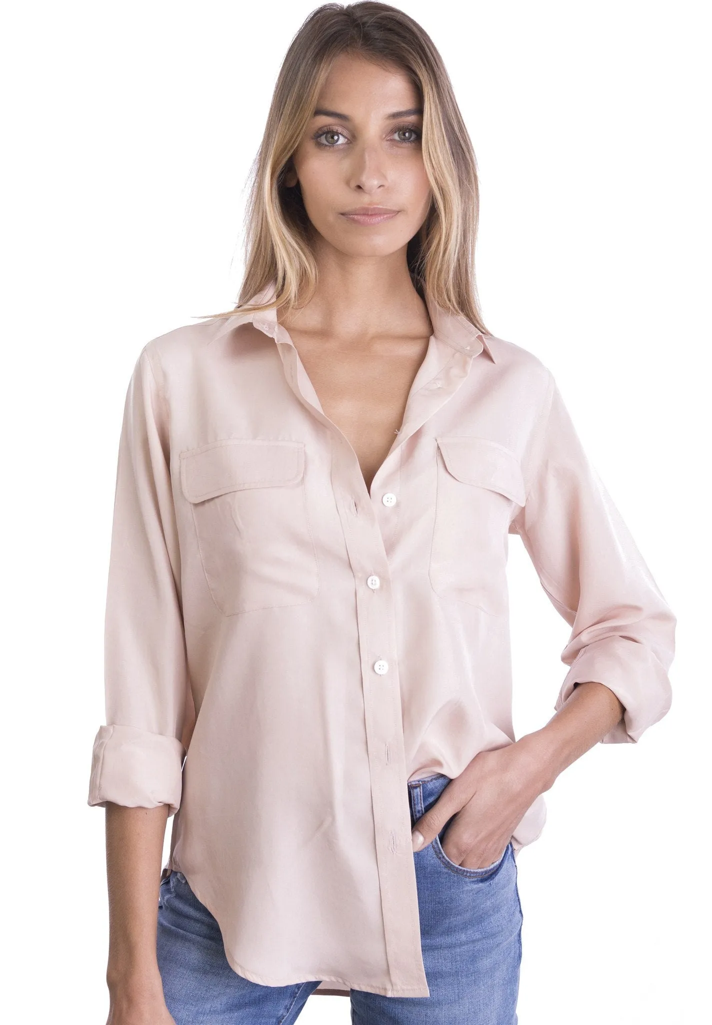 Lete-Silk Blush Pink Classic Sand Washed Silk Shirt