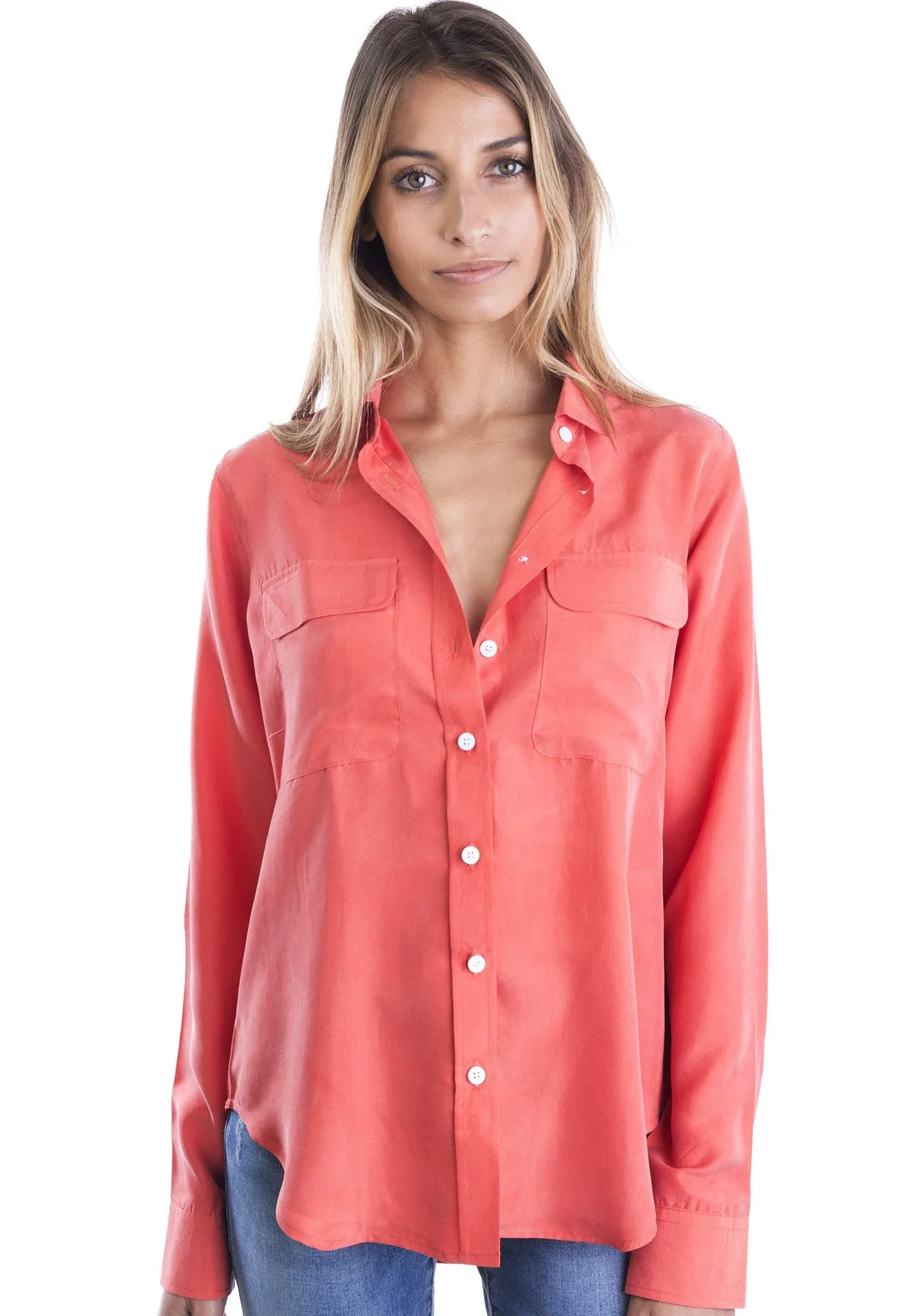 Lete-Silk Coral Classic Sand Washed Silk Shirt