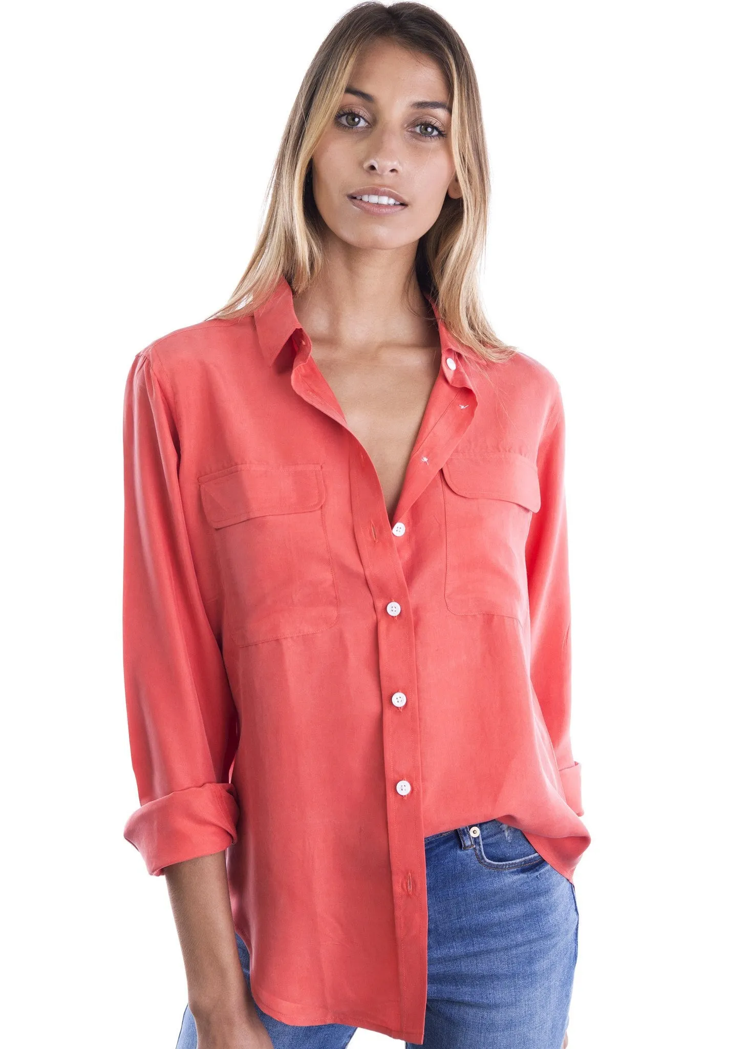 Lete-Silk Coral Classic Sand Washed Silk Shirt