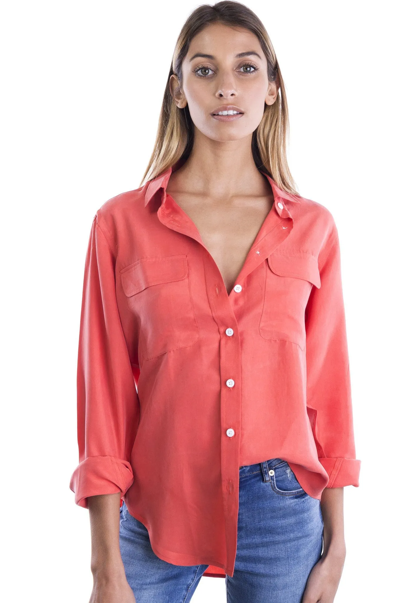 Lete-Silk Coral Classic Sand Washed Silk Shirt