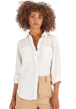 Lete-Silk White Classic Sand Washed Silk Shirt with pockets