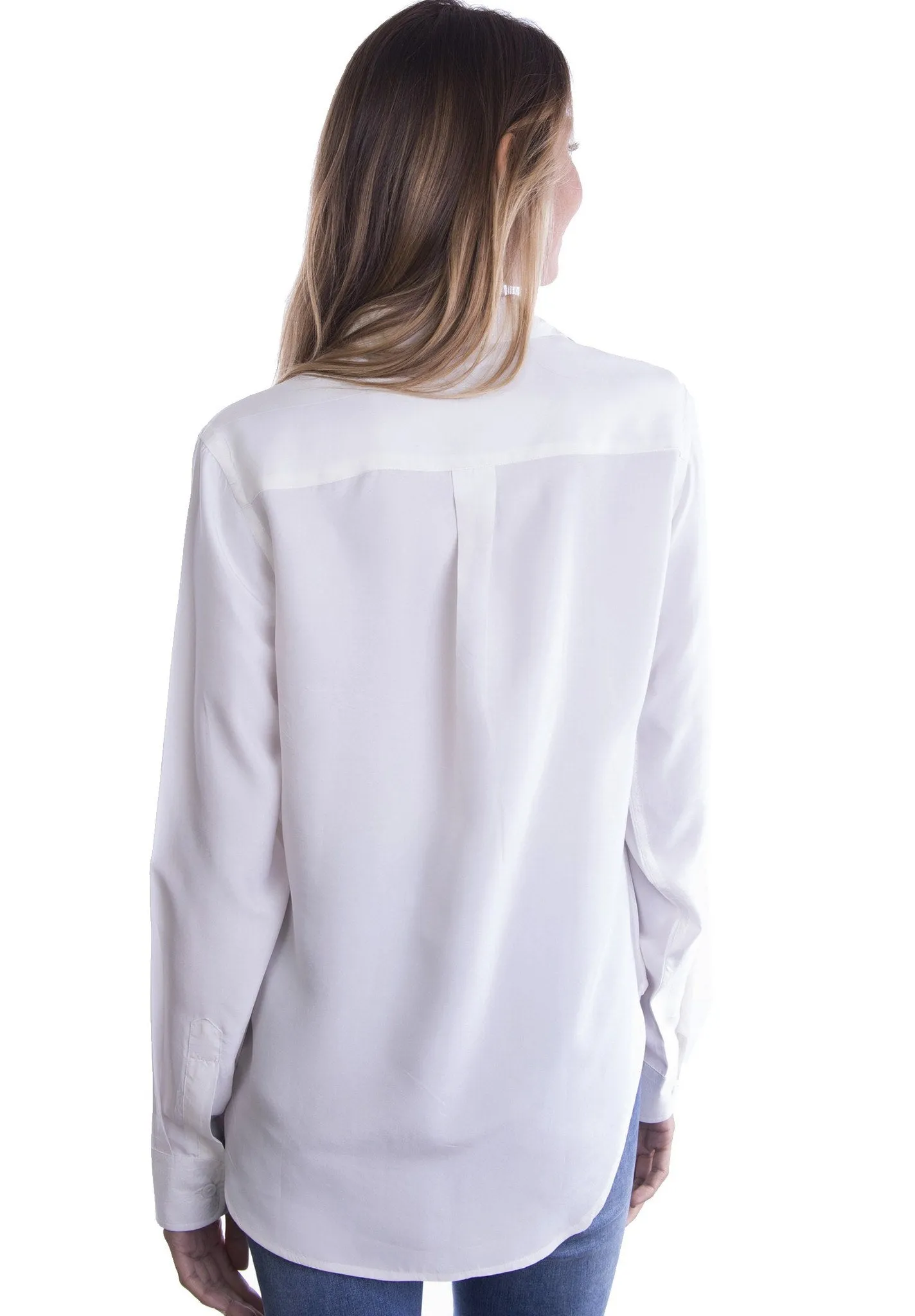 Lete-Silk White Classic Sand Washed Silk Shirt with pockets