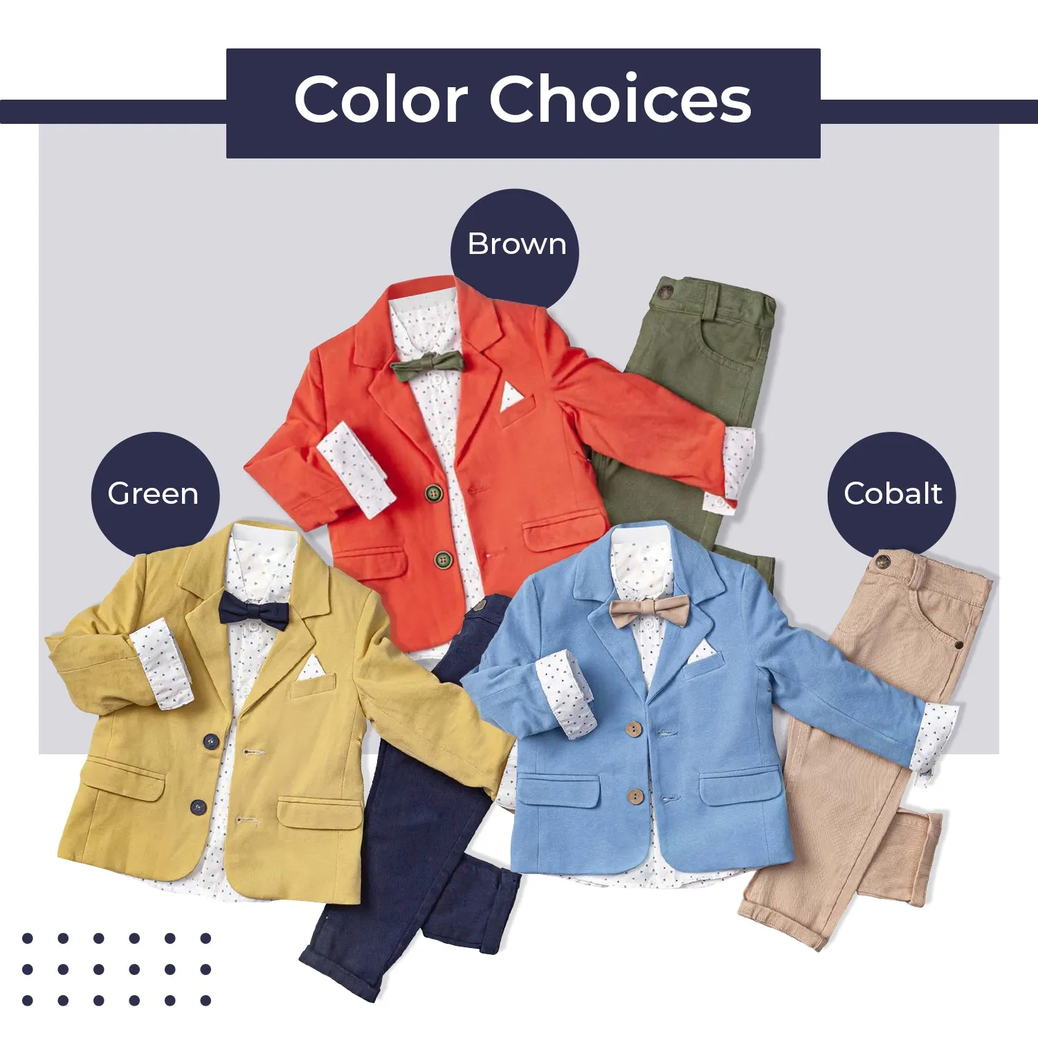 Little Boy's Colorful Suit Jacket, Pants and Button-Up Shirt 3-Piece Set