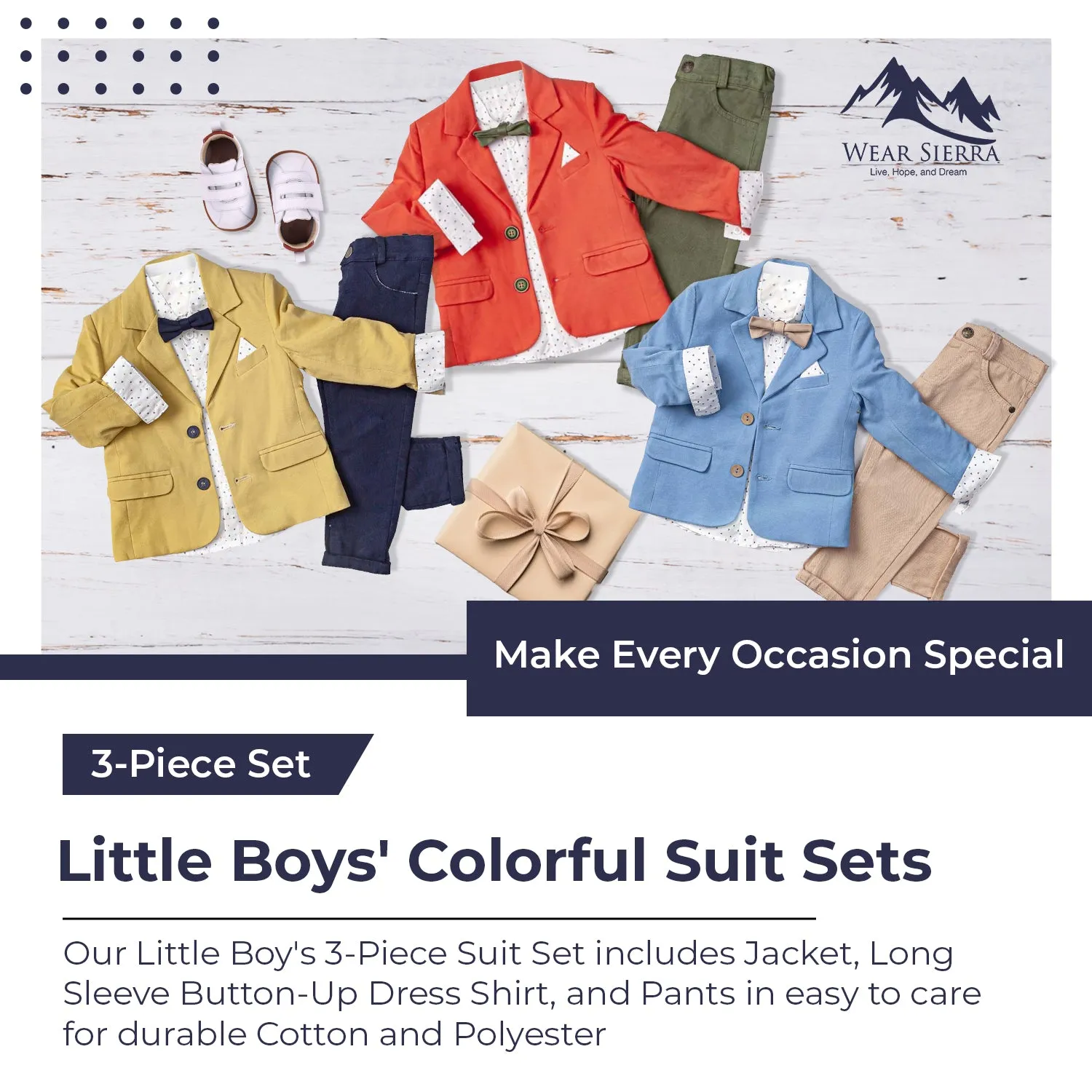 Little Boy's Colorful Suit Jacket, Pants and Button-Up Shirt 3-Piece Set