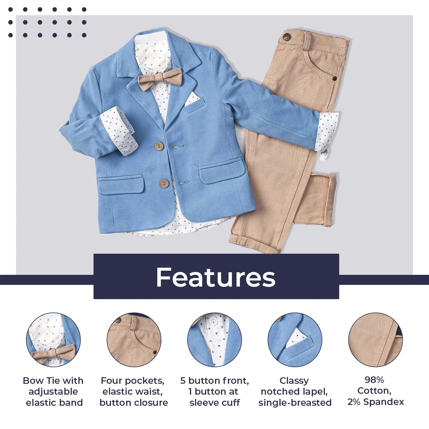 Little Boy's Colorful Suit Jacket, Pants and Button-Up Shirt 3-Piece Set