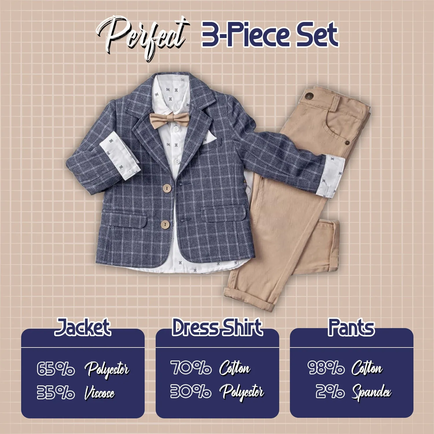 Little Boys' Jacket, Long Sleeve Button-Up Shirt and Pants 3-Piece Dressy Suit