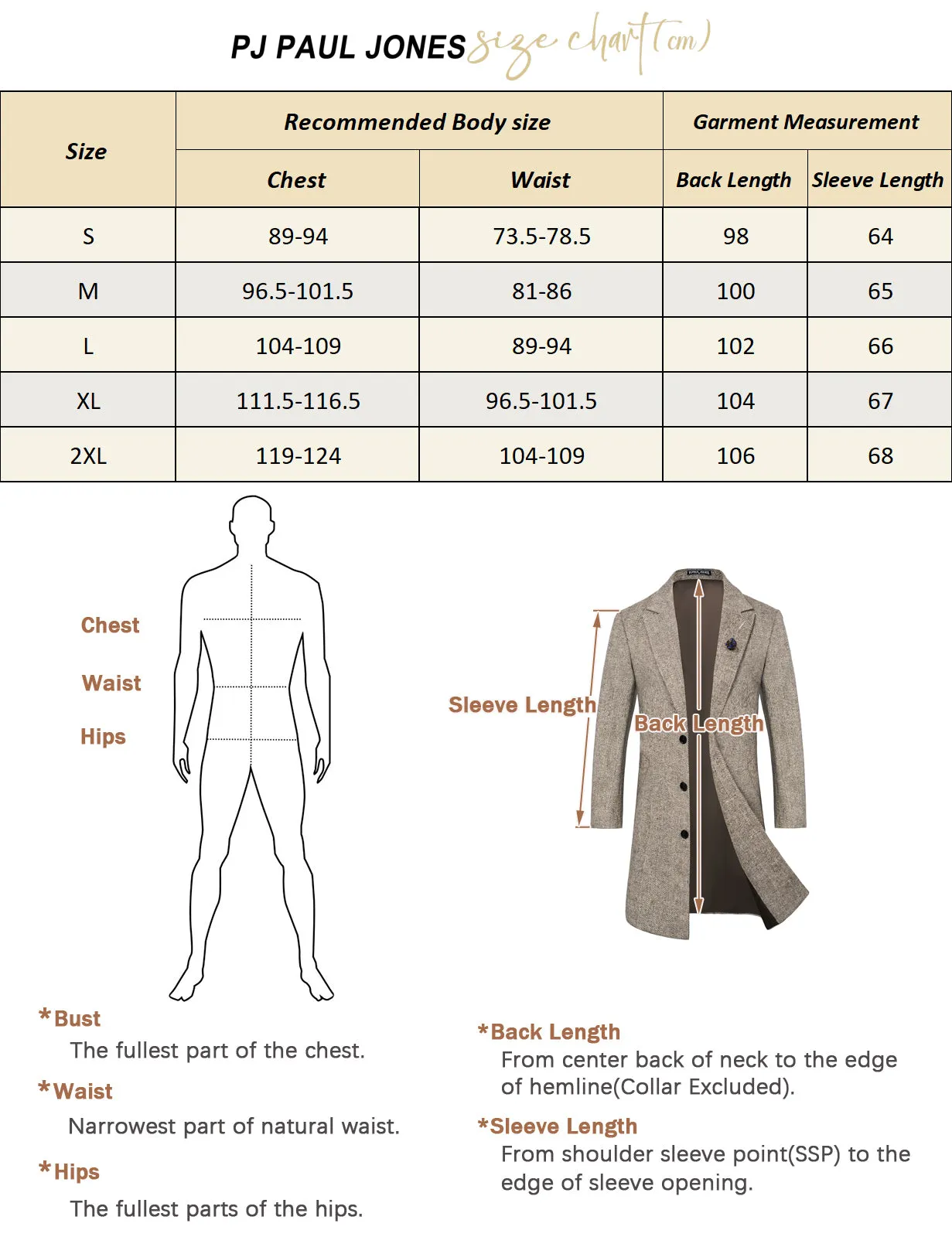 Men Herring Bone Pattern Overcoat Peak Lapel Back Slit Knee Length Coat