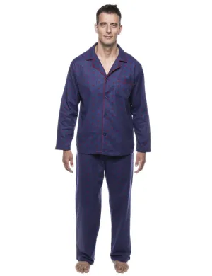 Men's 100% Cotton Flannel Pajama Set - Double Diamond Navy/Red