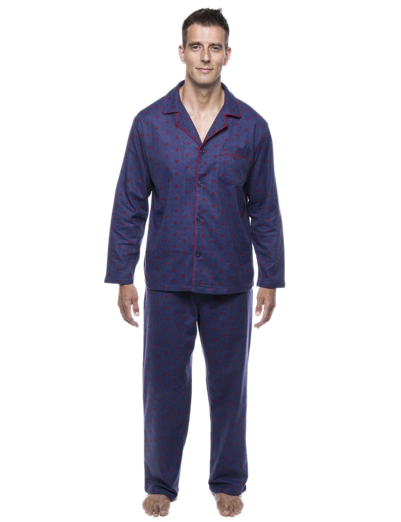 Men's 100% Cotton Flannel Pajama Set - Double Diamond Navy/Red