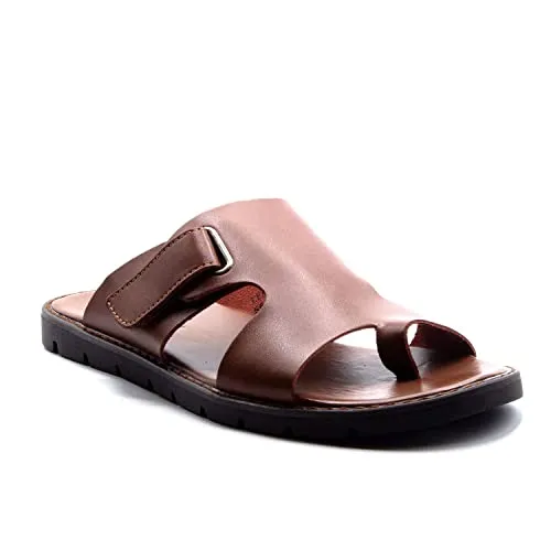 Men's 69213 Leather Slip On Peasant Toe Loop Roman Flip Flop Dress Sandals