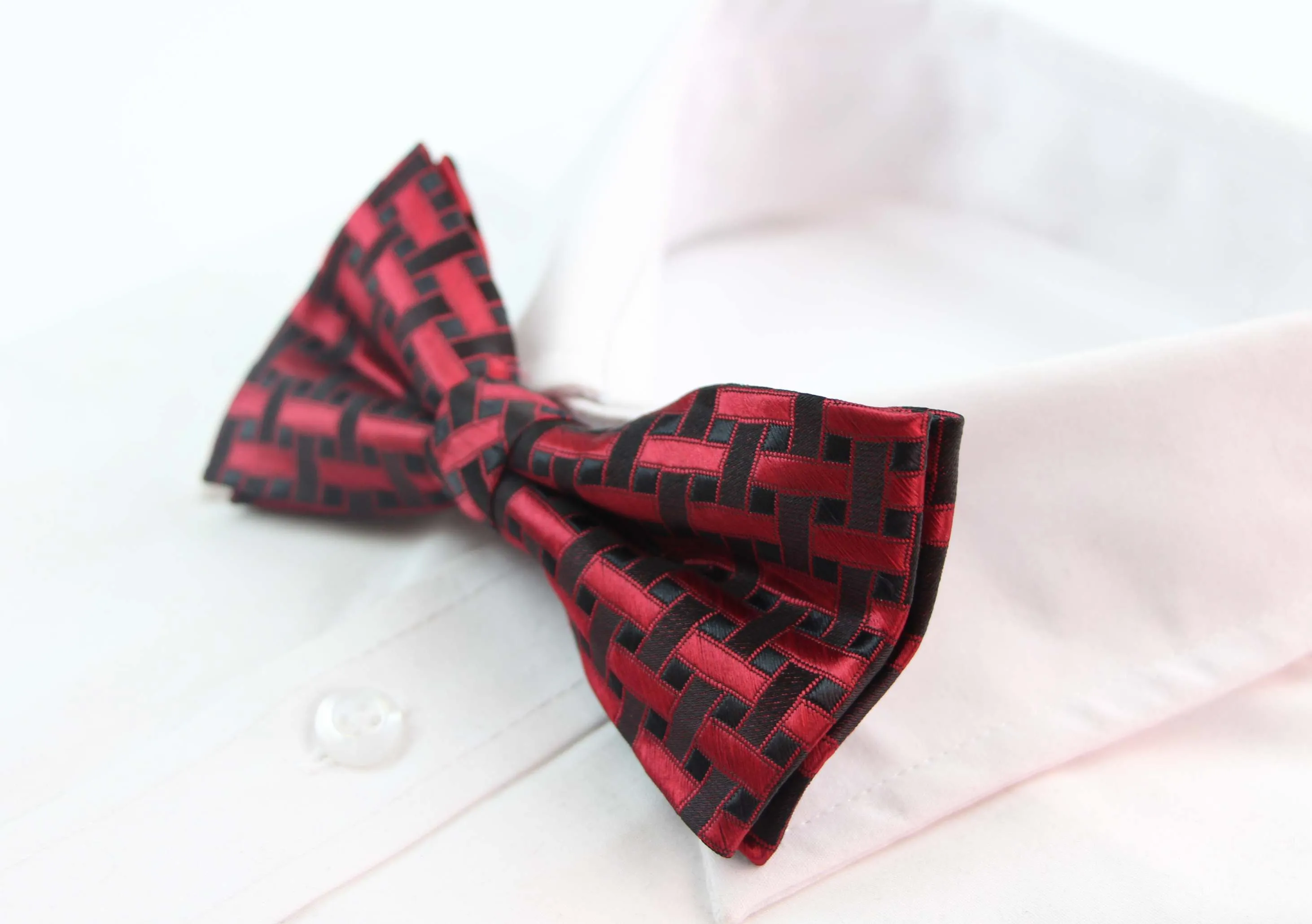 Mens Black & Red Tetris Patterned Bow Tie