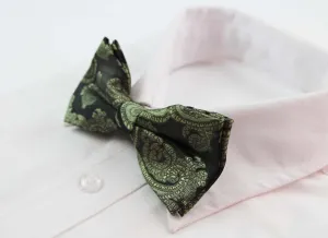 Mens Charcoal Cotton Paisley Patterned Bow Tie