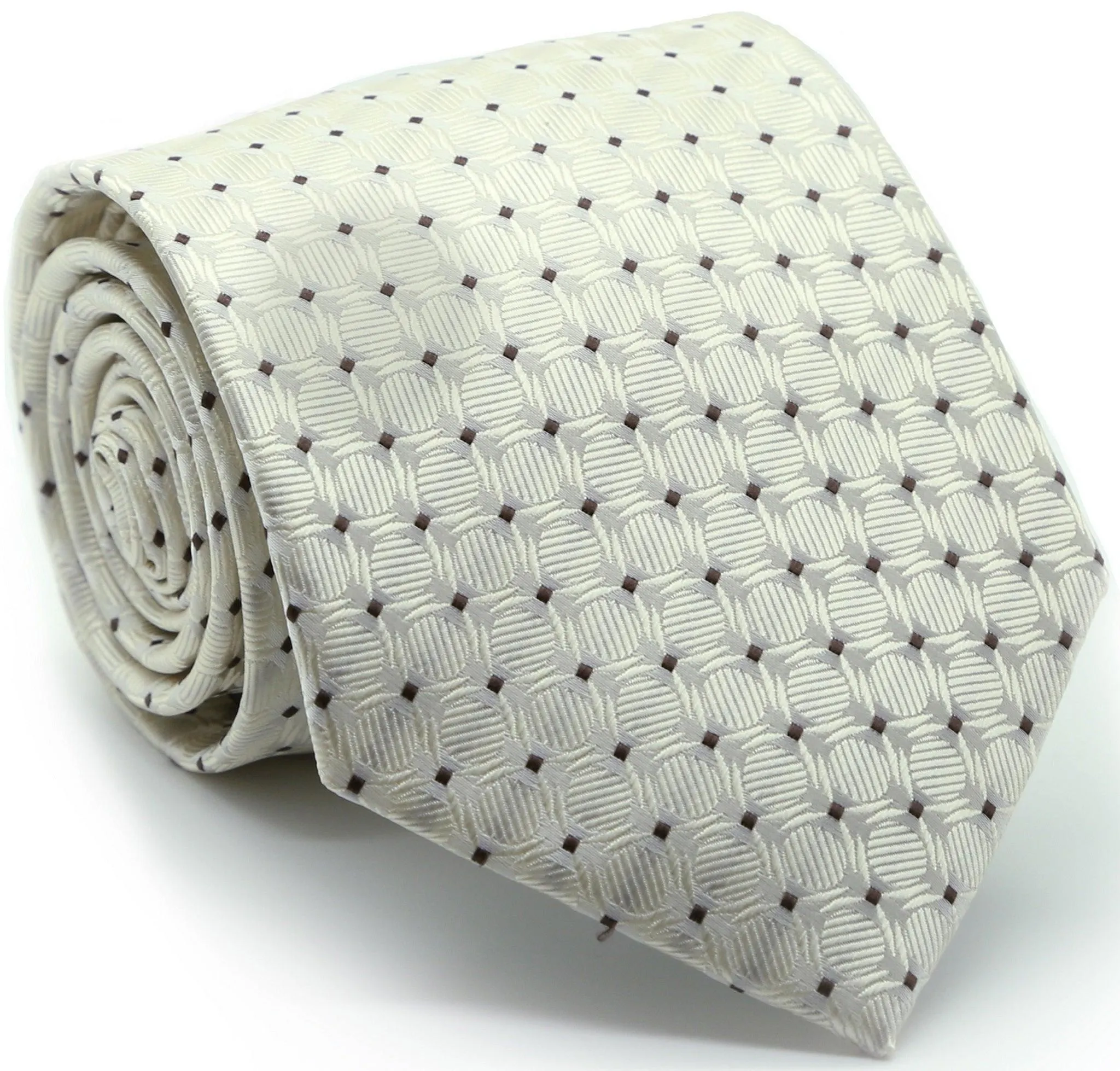 Mens Dads Classic Beige Geometric Pattern Business Casual Necktie & Hanky Set K-3