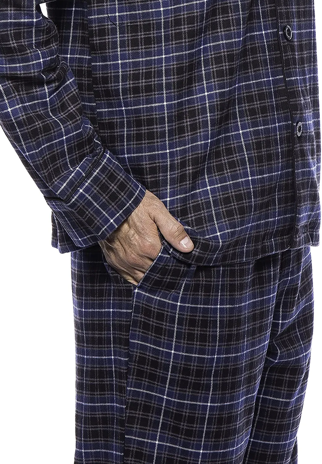 Men's Flannel Pajama Set - Plaid Blue-Black