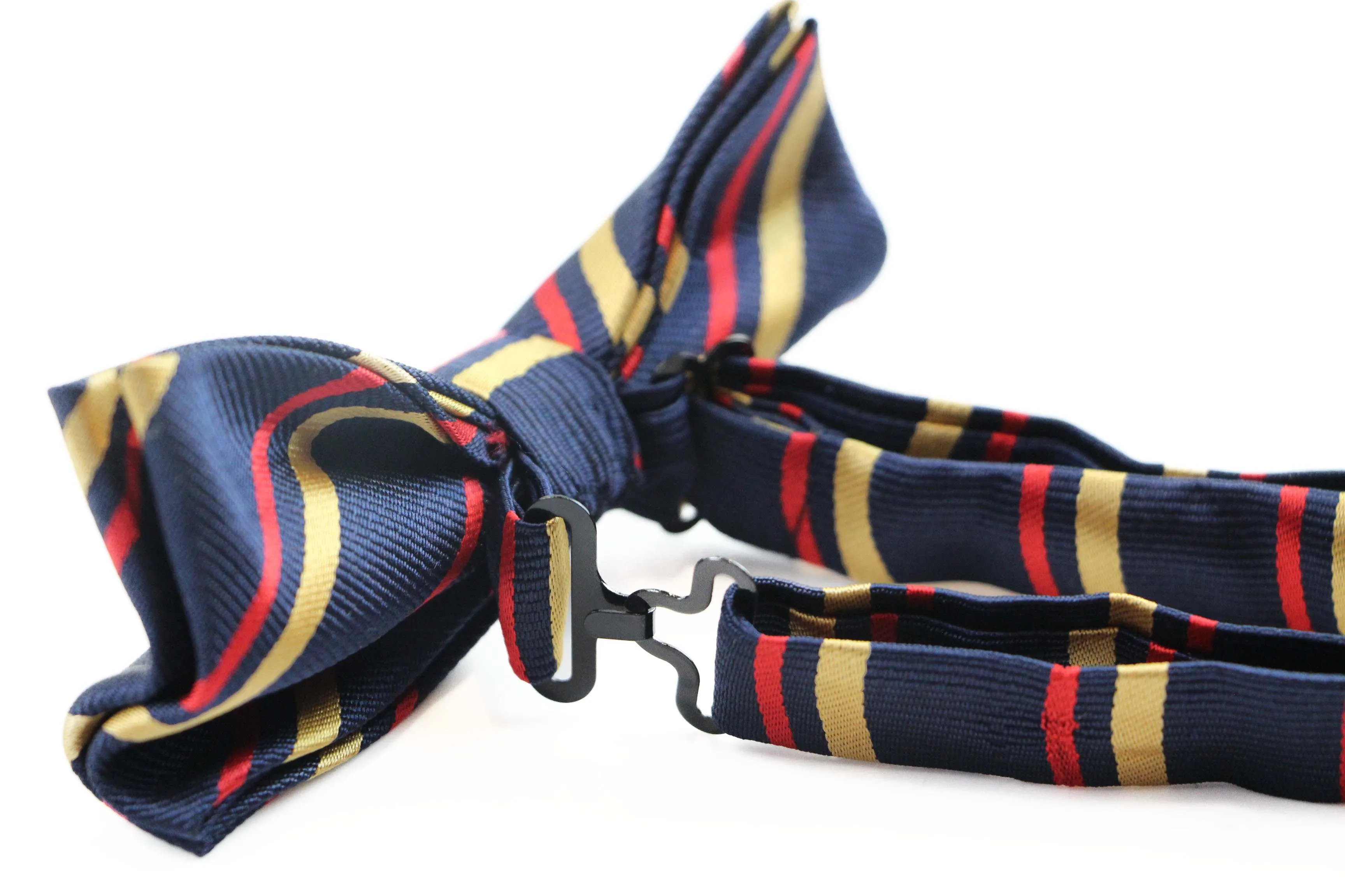 Mens Navy, Gold & Red Striped Bow Tie