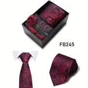 Men’s Silk Coordinated Tie Set w/Box - Red and Black Paisley (FB245)