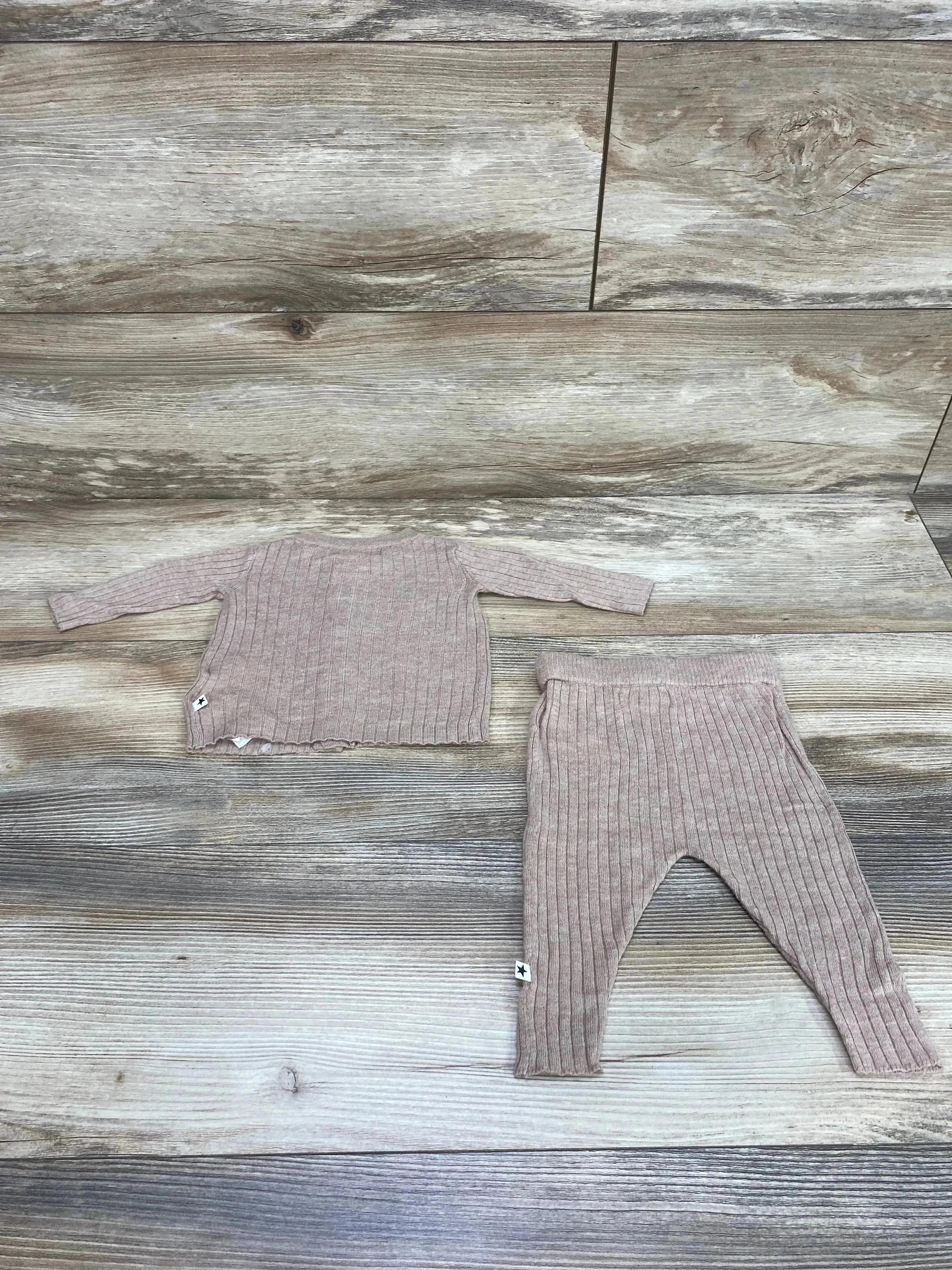 Molo Georgette Rib Knit Cardigan & Trouser Set Beige sz 0-3m