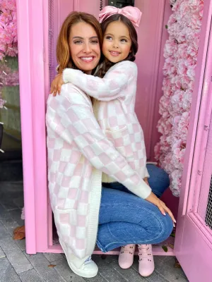 Mommy and Me Checkered Charm Pink Cardigan