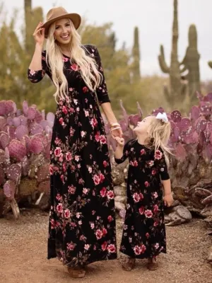 Mommy And Me Falling For You Floral Maxi Dress