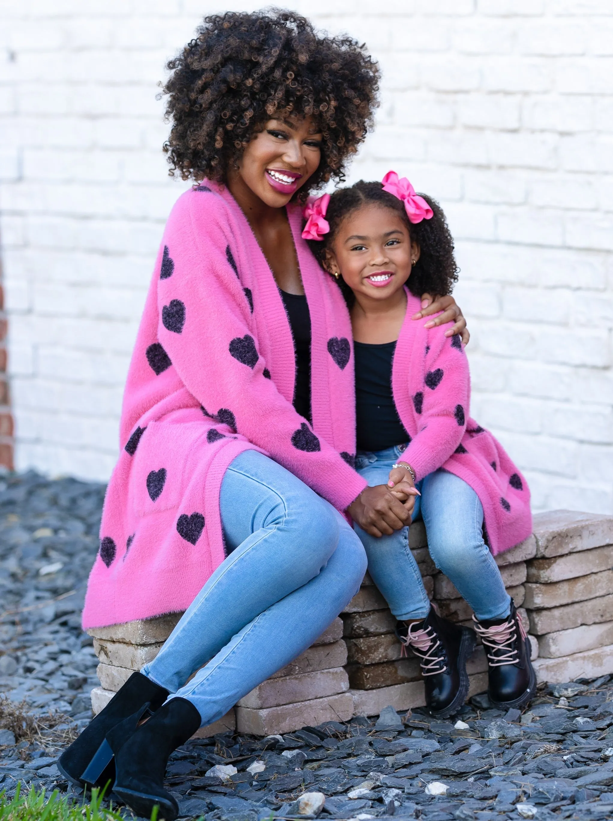 Mommy and Me I Love You Lots Pink Oversized Heart Cardigan