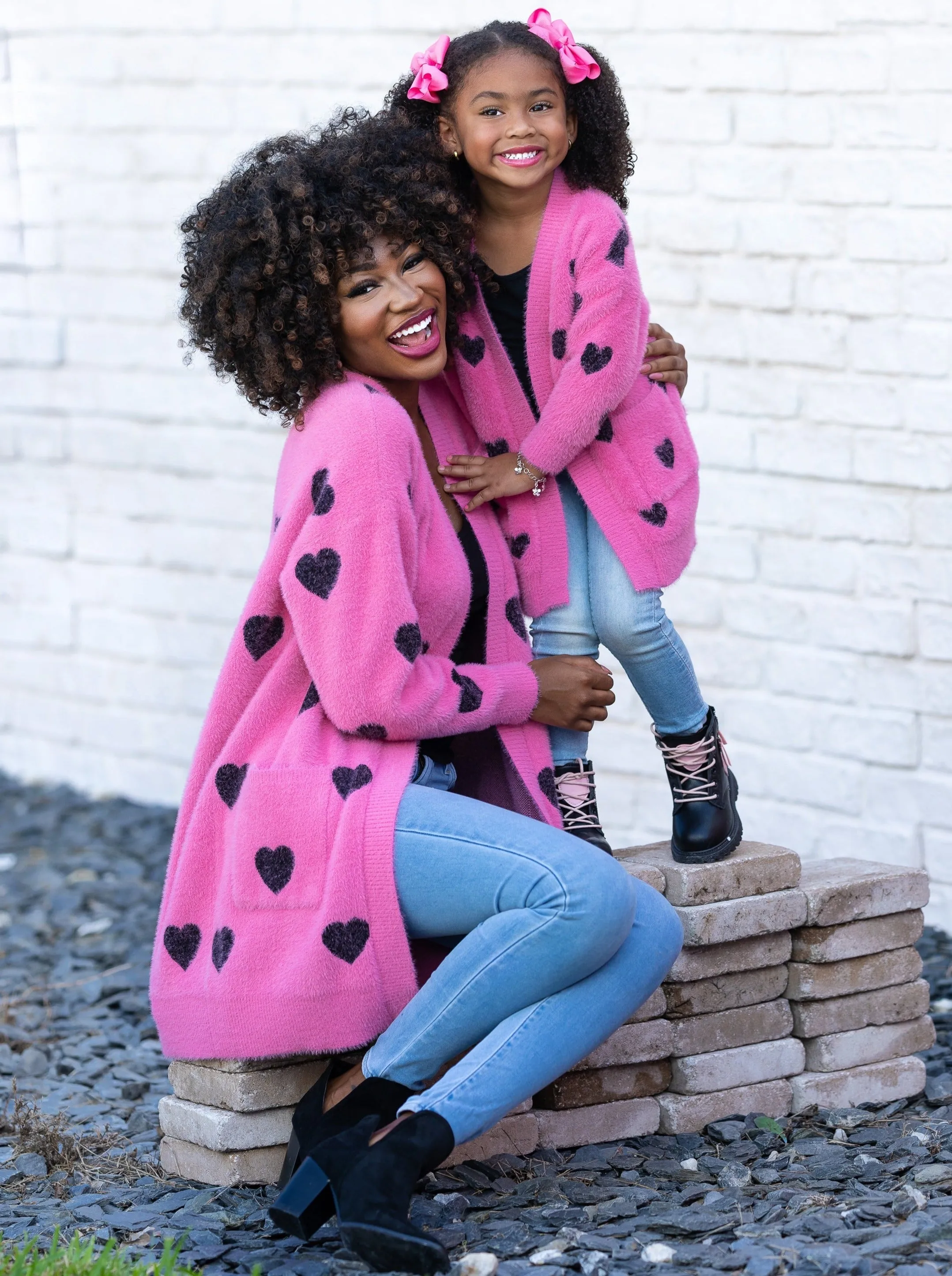 Mommy and Me I Love You Lots Pink Oversized Heart Cardigan