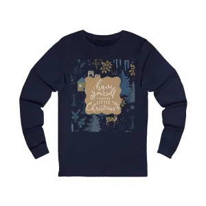 Navy Blue Holiday Long-Sleeve Shirt : Elegant Christmas Top with Matching Pajama Bottom Options