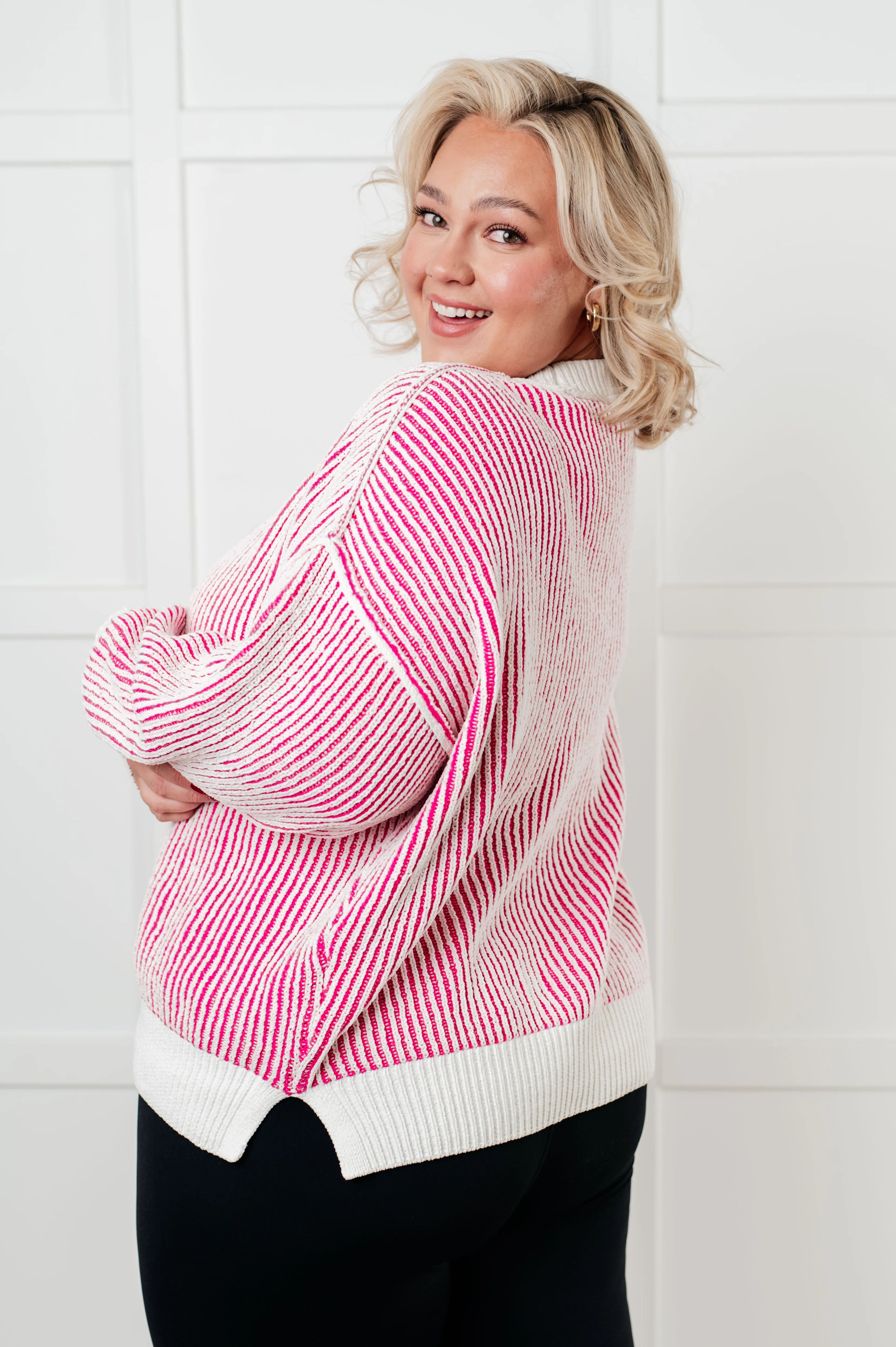 One Eleven North-Least High Maintenance Contrast Trim Sweater in Pink